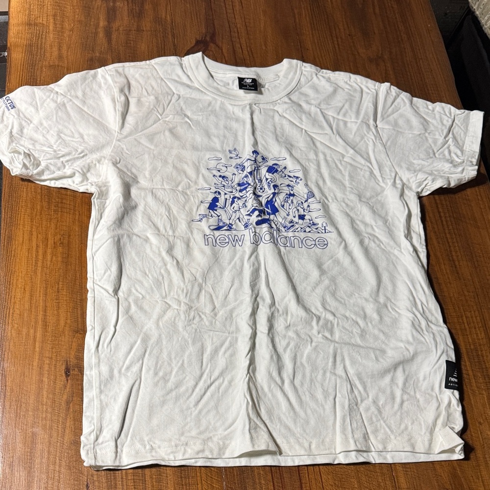 Rare New Balance White Tee with Blue Graphic